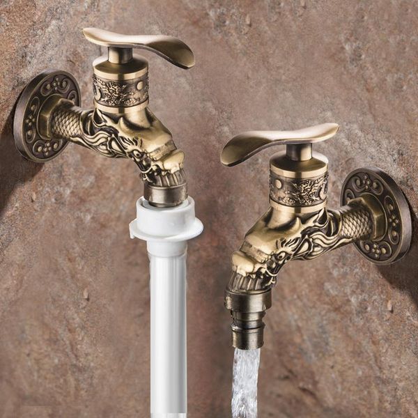 

bathroom sink faucets antique brass washing machine water faucet wall mount long mop tap decorative dragon outdoor garden retro