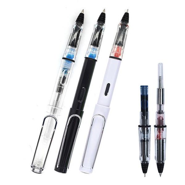 

gel pens 2pcs/lot fountain pen-type pen 0.38/0.5mm transparent calligraphy signature replaceable ink sac and can absorb