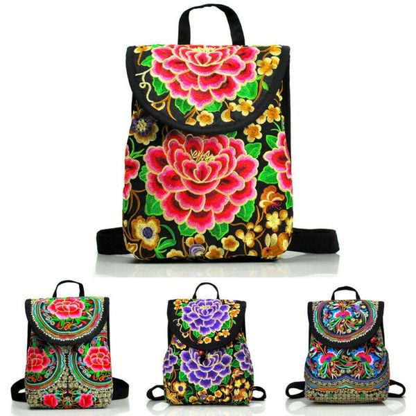 

outdoor bags women floral embroidered backpack fashion female portable travel backpacks for ladies multicolor cotton shoulder bag bagpack