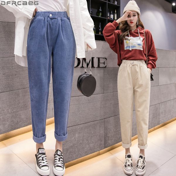 

loose trousers such long stretches of high waist harem streetwear beige black and autumn pants velvet woman 5bsh, Black;white