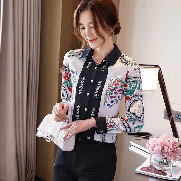 

women's blouses & shirts printed silk shirt women long-sleeved 2021 spring and summer fashion loose heavy mulberry top, White