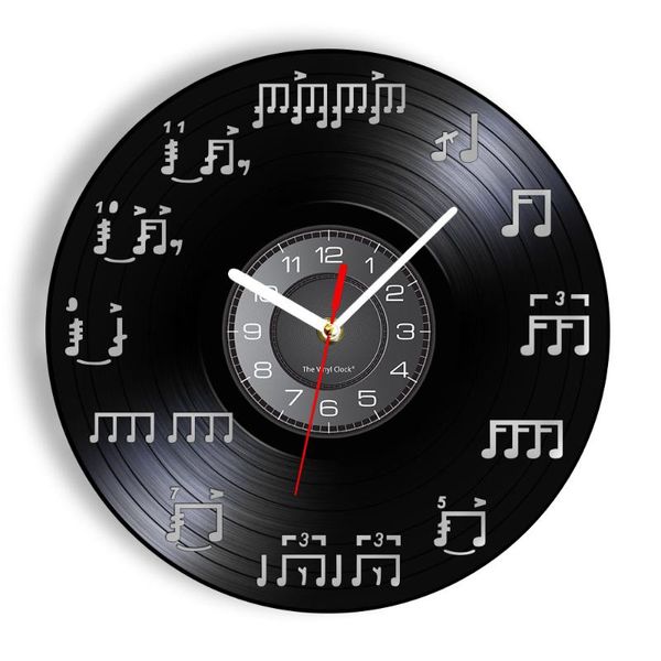 

wall clocks music time retro clock living room decor silent sweep watch notes record artwork timepieces