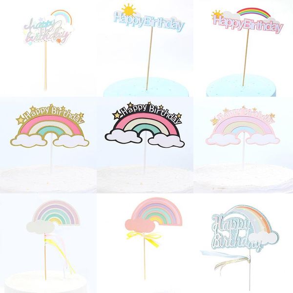 

other event & party supplies 6pcs kids happy birthday decorations multi color rainbow cloud baby shower 1st cake ers dessert cupcake dec