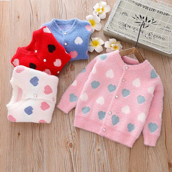 Crianças meninas blusas chegada outono inverno toddler bebê menina camisola princesa amor coração cardigan casaco crianças roupas 210713