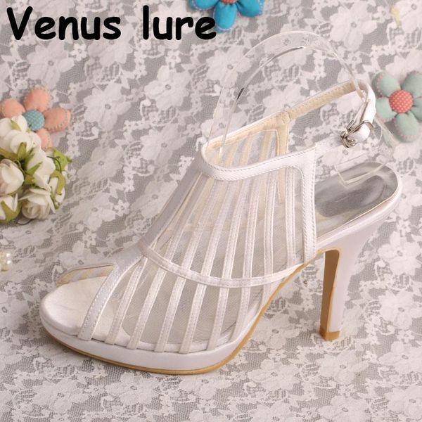 

dress shoes women open toe platform heels for wedding sandals satin and lace white bride, Black