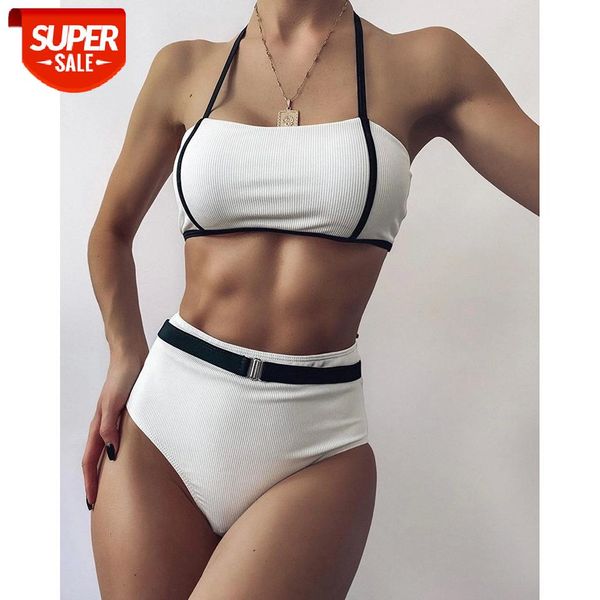 

high waist bikini 2021 belt swimwear women`s swimsuit tube female bikinis set swimming for bathing suit woman beachwear #sl0q, White;black