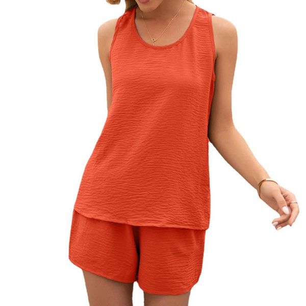 

women's tracksuits 2021 summer est loose and comfortable camisole round neck ensemble femme ete solid color simple sweet shorts suit wo, Gray