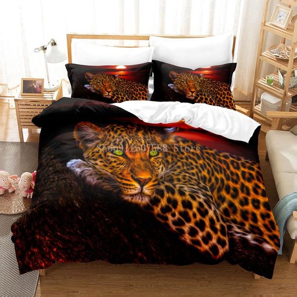 

bedding sets 3d sleeping leopard quilt cover animal comforther cases pillow full king  super twin size white set