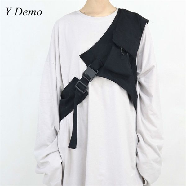 

y demo harajuku techwear one shoulder buckle vest women rock adjustable accessory 210910, Black;white