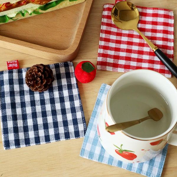 

mats & pads 1pcs cloth lattice mat japanese style double-layer fabric anti-scald dining table bowls drink color kitchen