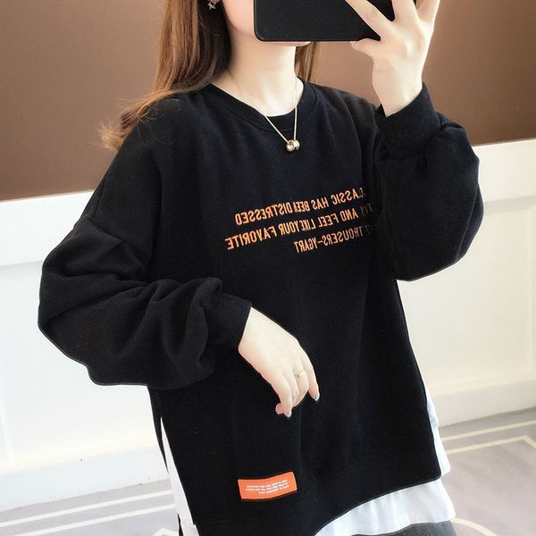 

lazy wind womanly cotton hoodie lady 2021 spring girl fashion around the thin, loose korean neck two-piece ins 370a, Black