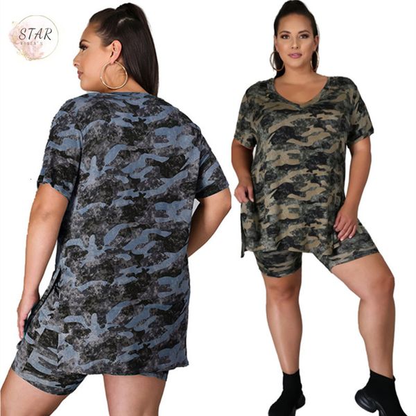 

2021 new shorts sets plus size 5xl two piece women clothing summer camouflage tracksuits loose casual jogging suit wholesale dropshipping ly, Black