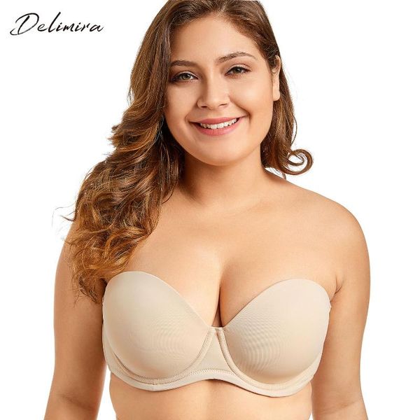 

delimira women's multiway strapless full figure underwire contour plus size bra, Red;black