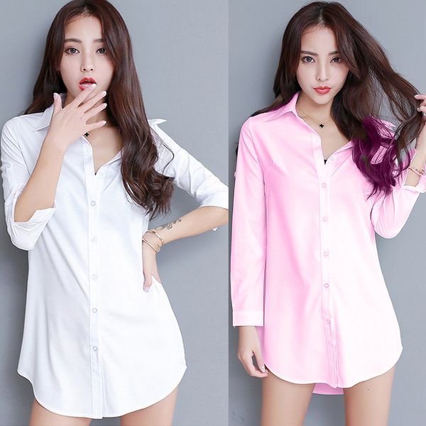 

2021 new white pink blue women loose mini casual ladies shirt button summer plus size long sleeve es vestidos ine4, Black;gray
