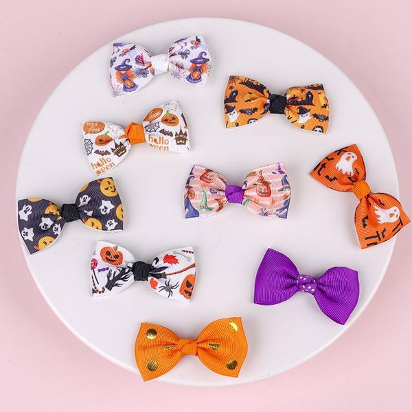 

hair accessories three-piece halloween print children's clips cute bow cartoon hairpin western style, Slivery;white