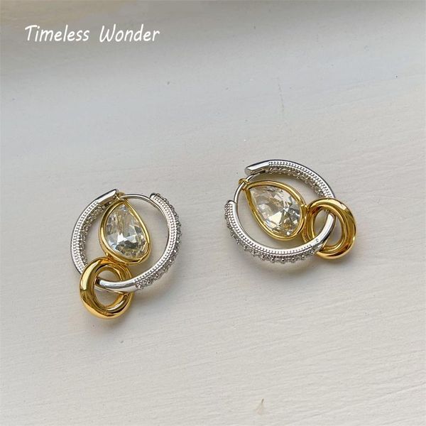 

hoop & huggie timeless wonder fancy zirconia geo 2 tone hoops earrings for women designer jewelry goth fashion korean emo egirl mix japan 13, Golden;silver