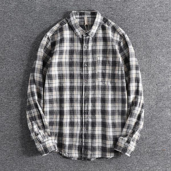 

2021 linen classic plaid shirt youth trend casual shirts wear for promotion 0737, White;black