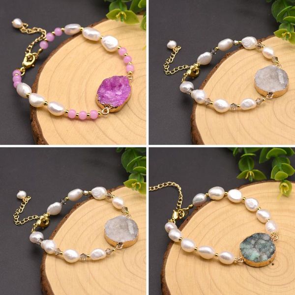 

charm bracelets original design natural crystal bracelet freshwater pearl for women lovers' fine baroque pulseira, Golden;silver