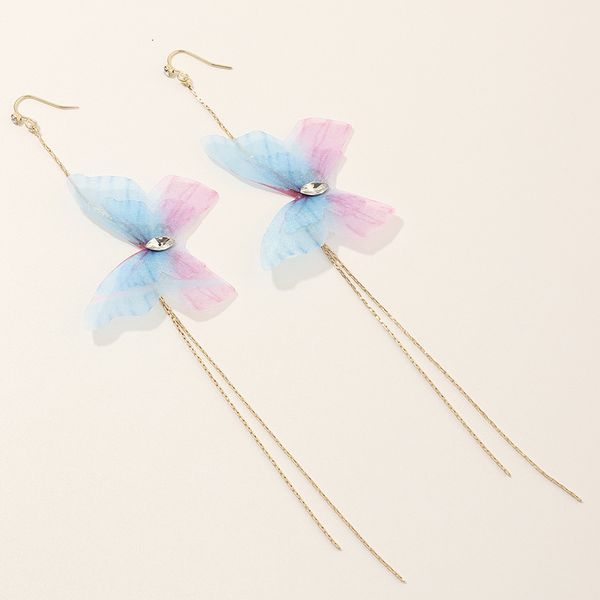 

ez2962 jewelry dream purple tulle butterfly super long tassel earrings, Silver