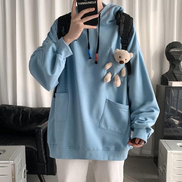 

men's hoodies & sweatshirts 2021 korean streetwear sweatshirt solid blue pullover casual lady loose long sleeve clothing, Black
