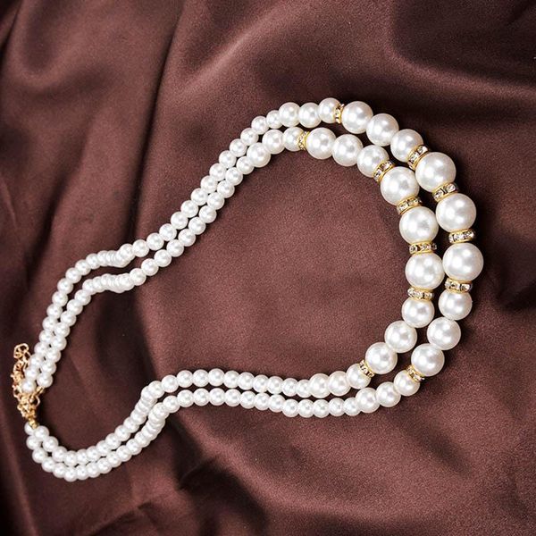 

chains women retro faux pearl necklace lady luxury dual layer jewelry lb, Silver