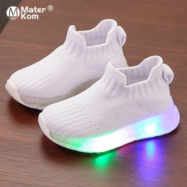 Tamanho 21-30 Bebê Anti-escorregadio Anti-escorregadio Sapatilhas Luminosas Meninas Sapatilhas Resistente Crianças Sapatos Casuais Meninos LED Acenda Sapatos 210308