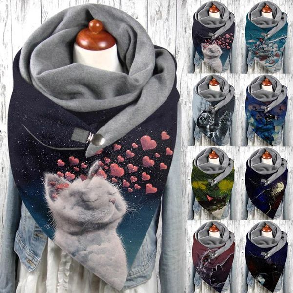 

scarves cat drink scarf universal casual wraps funny print double-layer buckle autumn winter warm windproof elegant 2021, Blue;gray