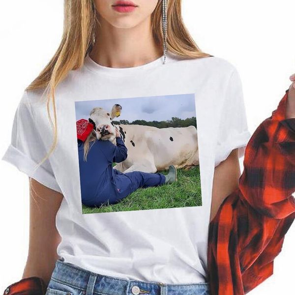 

wholesale tshirt graphic funny koe knuffelen hug the cow edgy 2021 new relieve pressure short sleeve hipster clothes, White