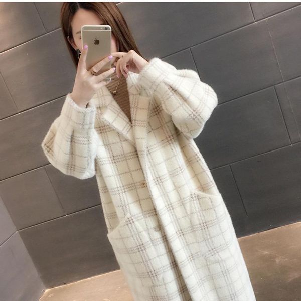 

women's wool & blends mulher parkas loose coat women 2021 korean plaid fashion warm autumn elegant big pocket long winter button outwea, Black