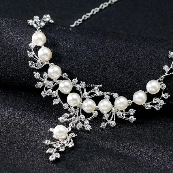 

earrings & necklace 1 set floral wedding gifts bride jewelry women imitation pearl dropship, Silver
