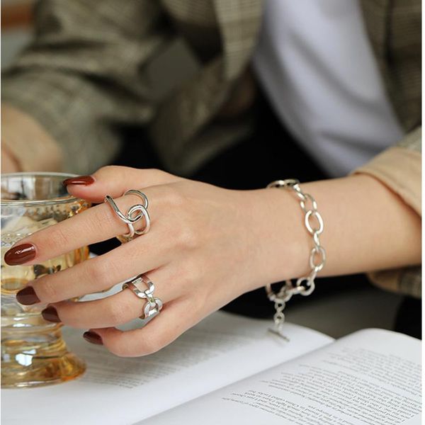 

cluster rings vivilady minimalist style 925 sterling silver asymmetric cross adjustable women charm ring chic trendy for female party jewelr, Golden;silver