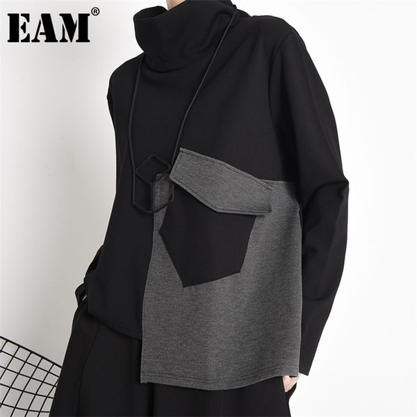 

[eam] loose fit pocket black gray sweatshirt new turtleneck long sleeve women big size fashion tide spring autumn 1z33801 201126