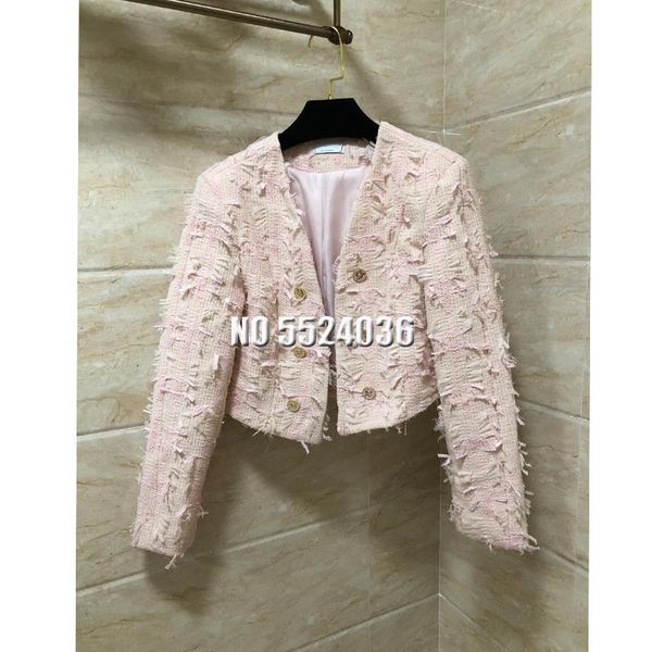 

women's jackets pink tweed autumn winter coat long sleeve ladies runway gold button jacket, Black;brown