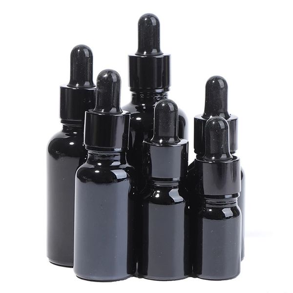 Bottiglie contagocce in vetro resistente ai raggi UV per fiale premium per bottiglie di olio essenziale nero per essenza di profumo cosmetico