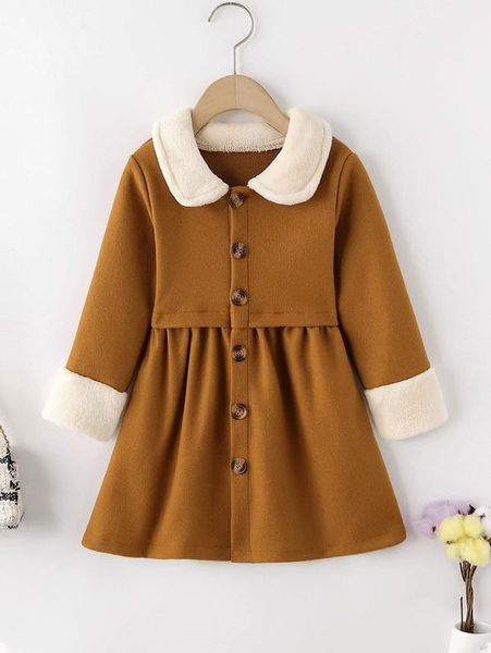 

toddler girls contrast borg collar teddy cuff wool-mix dress she, Red;yellow