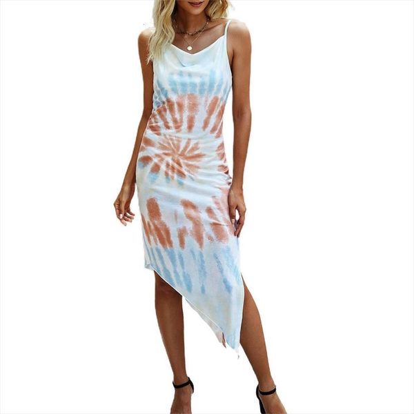 

tie dye slim fit irregular women dress maxi strap sleeveless party club fashion backelss bodycon halter, Black;gray