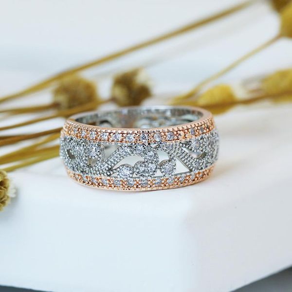 

cluster rings cubic zirconia ring for women hollow white gold jewelry gift fashion rhinestone wedding female dropship, Golden;silver