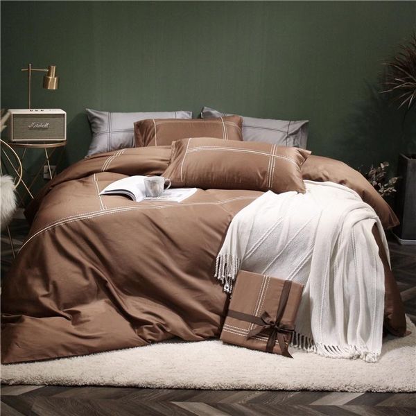 

bedding sets luxury egypt cotton classic simple lines set embroidery silky duvet cover pillowcases  king 1/3pcs size