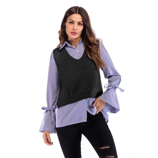 

women's vests sweater vest women clothes 2021 autumn winter ladies v neck knitted waistcoat black sleeveless gilet femme chalecos para, Black;white