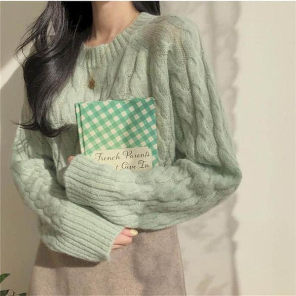 

women's sweaters spring sweater women pullovers loose long sleeves korean preppy style green knitwear solid skirt, White;black