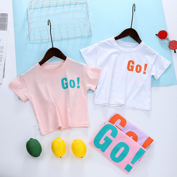

boys girls t-shirts short sleeve childrens tshirt baby go pattern o-neck fashion cartoon casual girl t shirts children, White