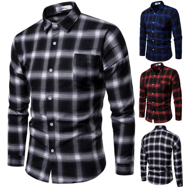 

men's casual shirts plaid printing shirt fashion business long-sleeved cotton slim fit blouse man clothes #40, White;black