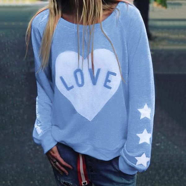 

women's hoodies & sweatshirts hoodie sweatshirt women long sleeve love heart printed ladies casual loose jumper pullover blouse, Black