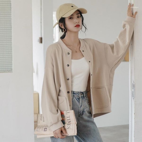 

retro solid bomb jacket autumn warm outerwear coats plus size long sleeve women clothing streetwear 2021 retro1, Black;brown