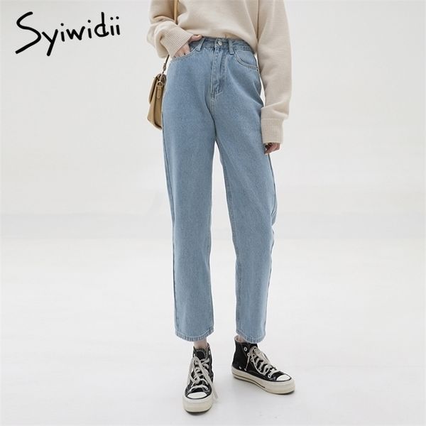

syiwidii high waisted jeans for women straight denim pants sky blue clothes demin casual vintage streetwear spring fashion 210809