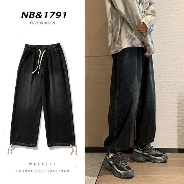 

autumn 2021 winter new men's korean streetwear man denim pants woman solid color thicken warm jeans clothing 15hb, Blue
