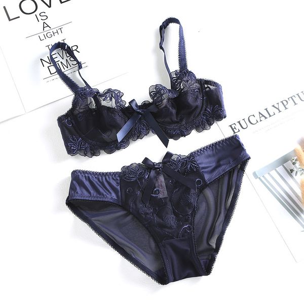 

bras sets underwear ultra thin comfortable large size mesh transparent embroidery women's bra set 9160, Red;black