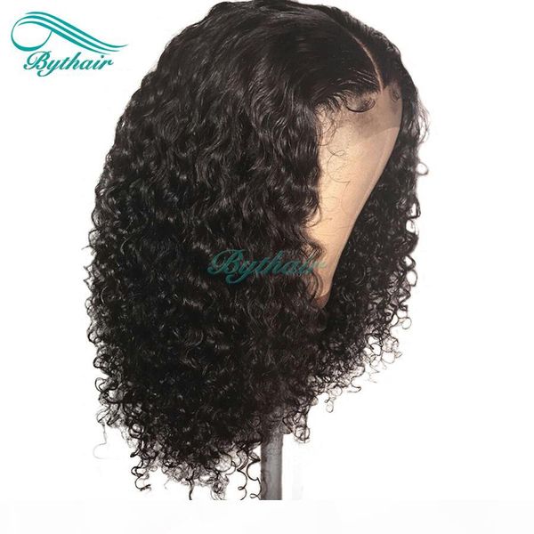 

human hair full lace wig deep curly pre plucked hairline lace front wig curly bleached knots brazilian virgin hair 130% 150% density bythair, Black;brown