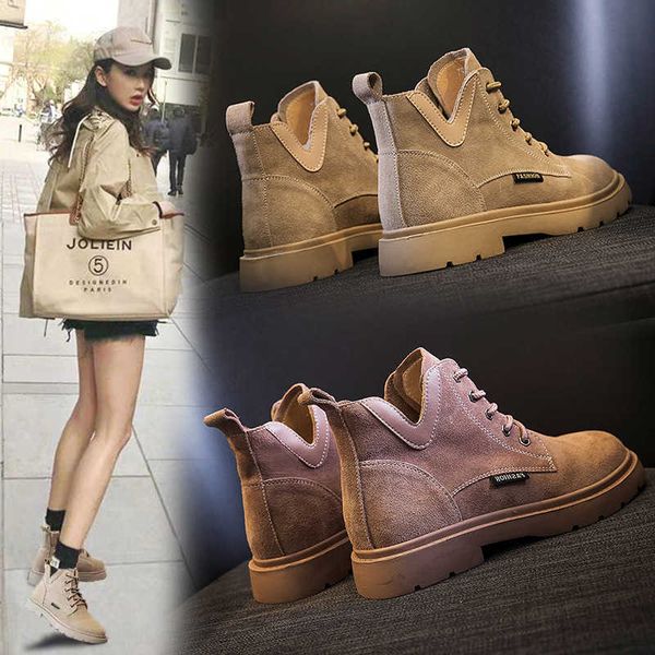 

leather martin boots autumn winter 2021 women's short flat bottom boots black locomotive shoes thin
