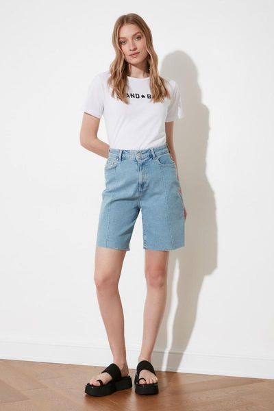 

trendyol stitch detailed denim shorts twoss20sr0322 women's, White;black